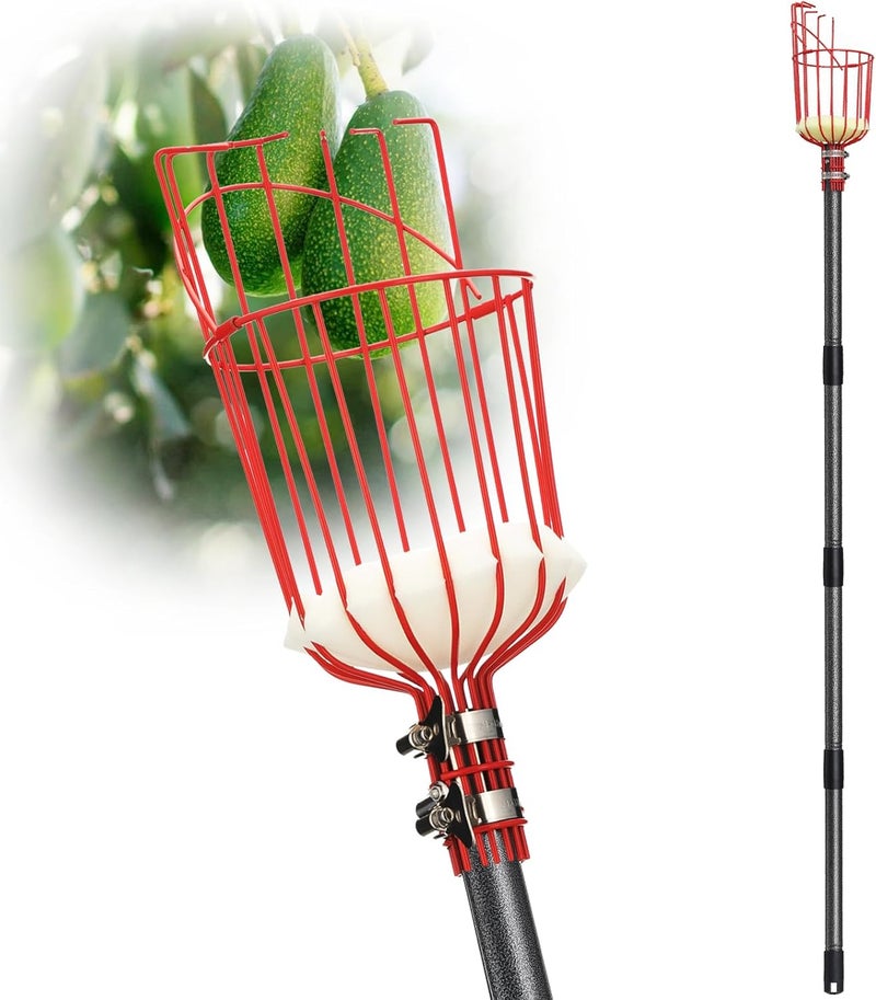 DonSail Fruit Picker Pole with Basket Telescoping, Citrus Orange Picker Pole with Basket 35-150 inch Long Handle, Mango Avocado Fig Acorn Pear Pomelo Chery Lemon Picker for Tree - Image 1